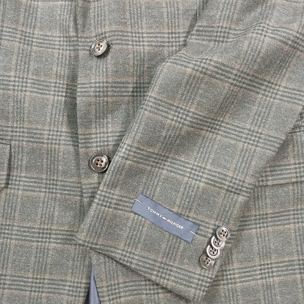 Tommy Hilfiger Pattern Sport Coat Mens 40L Olive Brown Plaid Modern-Fit $295 NEW